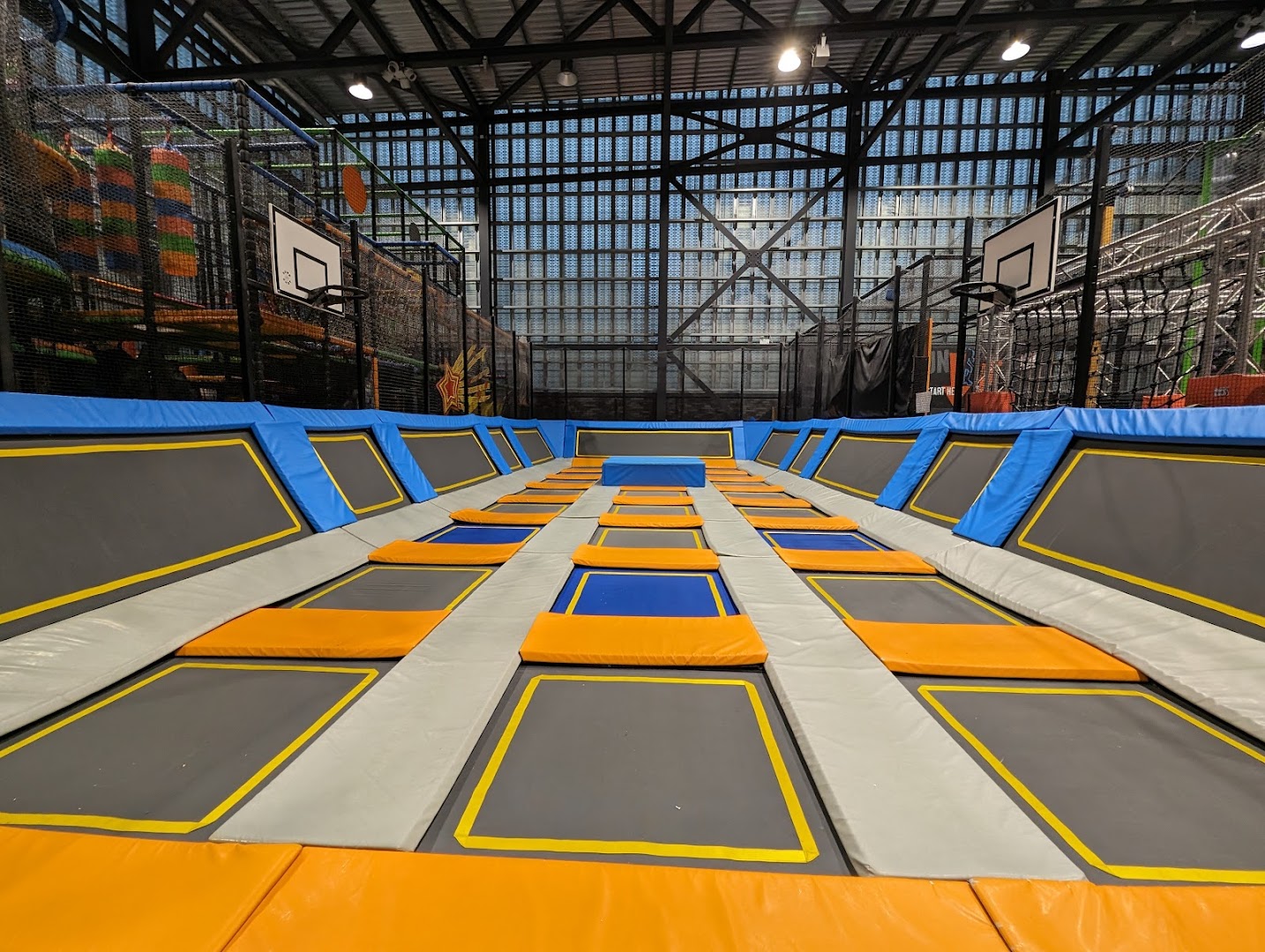 Trampoline area at Waltham Forest Feel Good Centre with multiple jumping zones