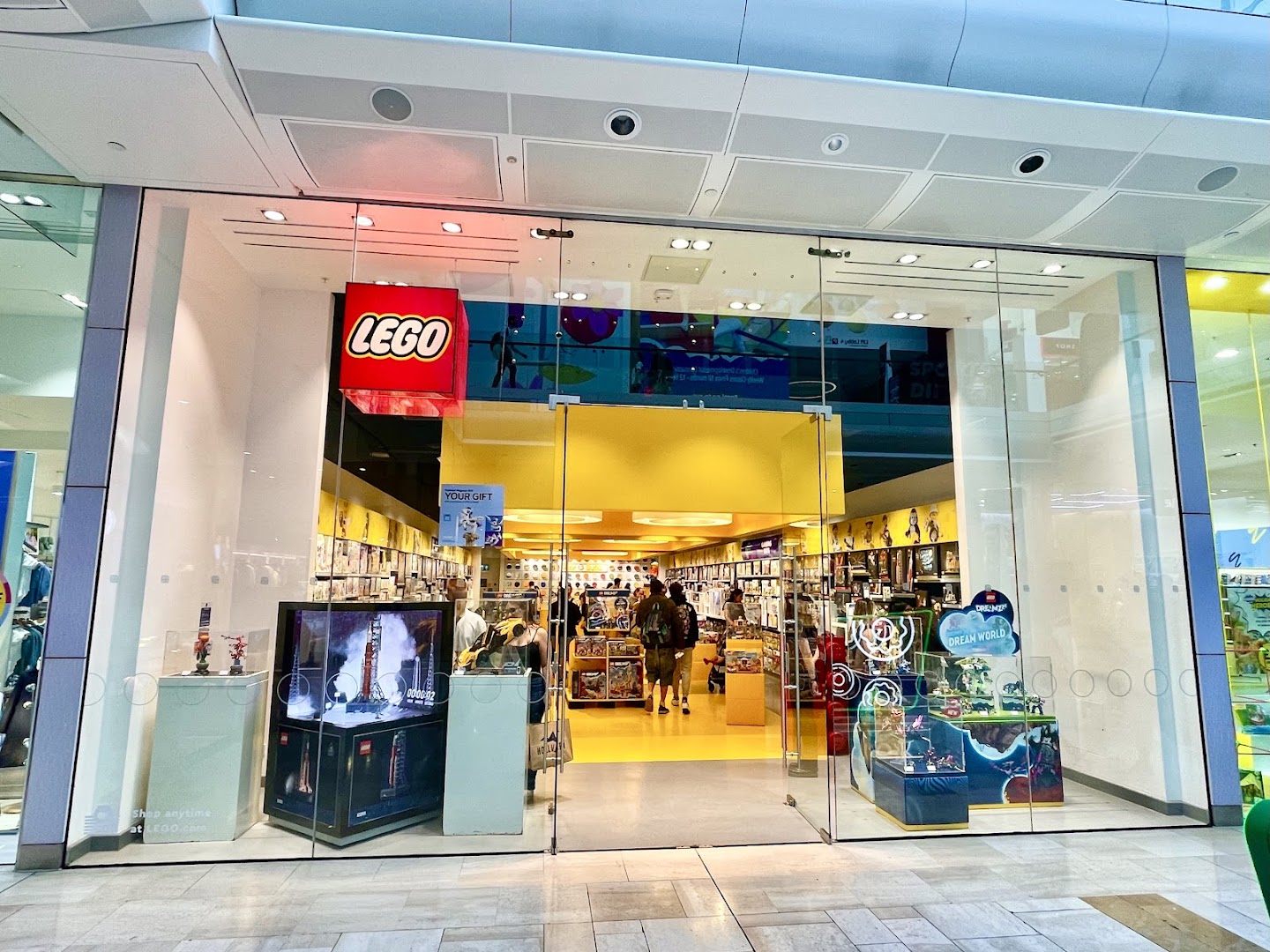 LEGO Store London - Westfield entrance with colorful displays and family-friendly atmosphere